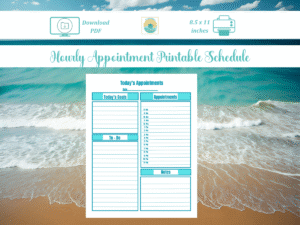 teal print on white paper printable hourly schedule planner for purchase then download
